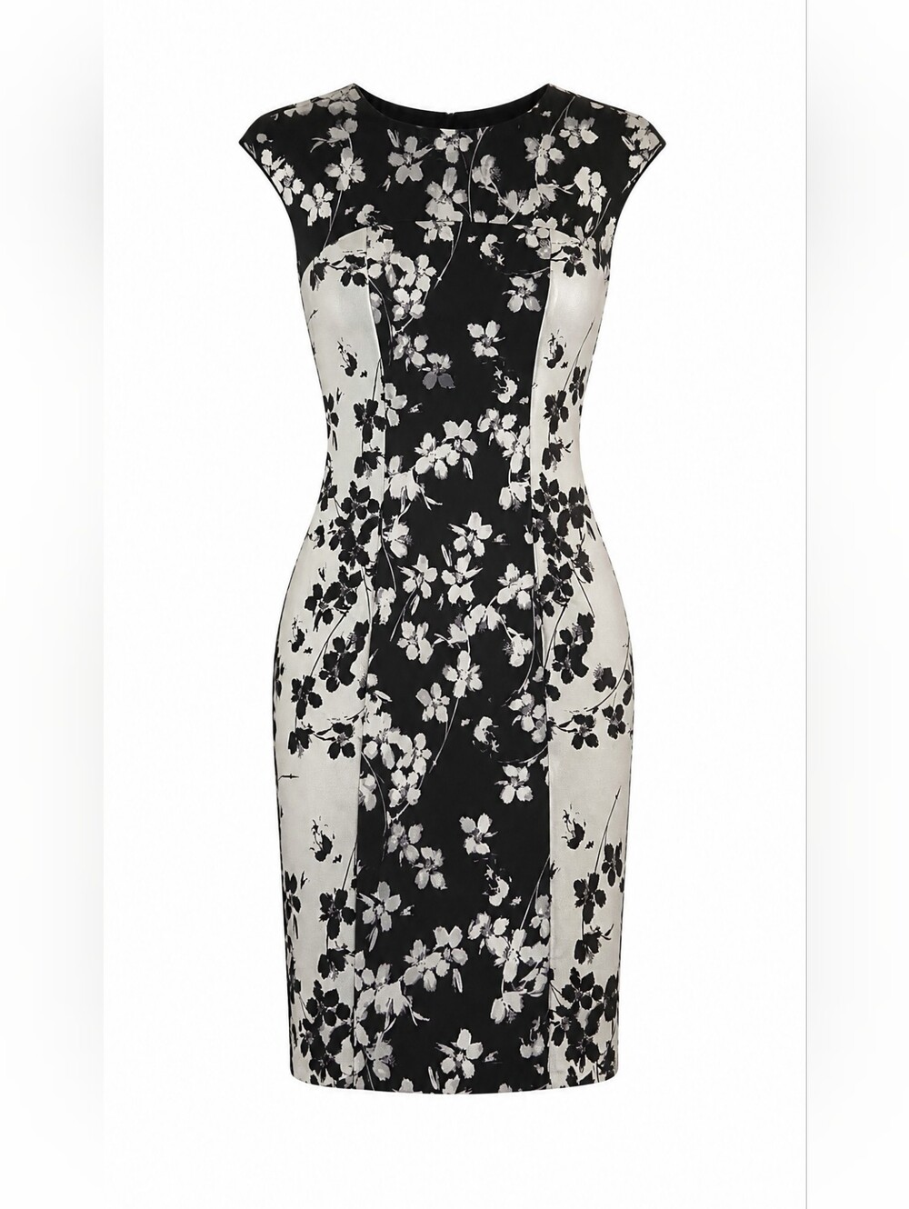 Taylor Black and White Floral Sleeveless Midi Sheath Dress Size 6